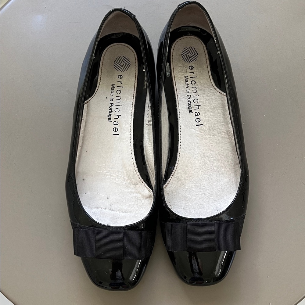 Eric Michael Black Patent Flats with Bow
